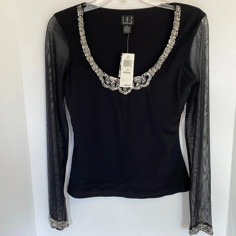 I.N.C. Women's Blouse Sequines Black NWT Size Medium ( would fit a small). - Picture 1 of 8